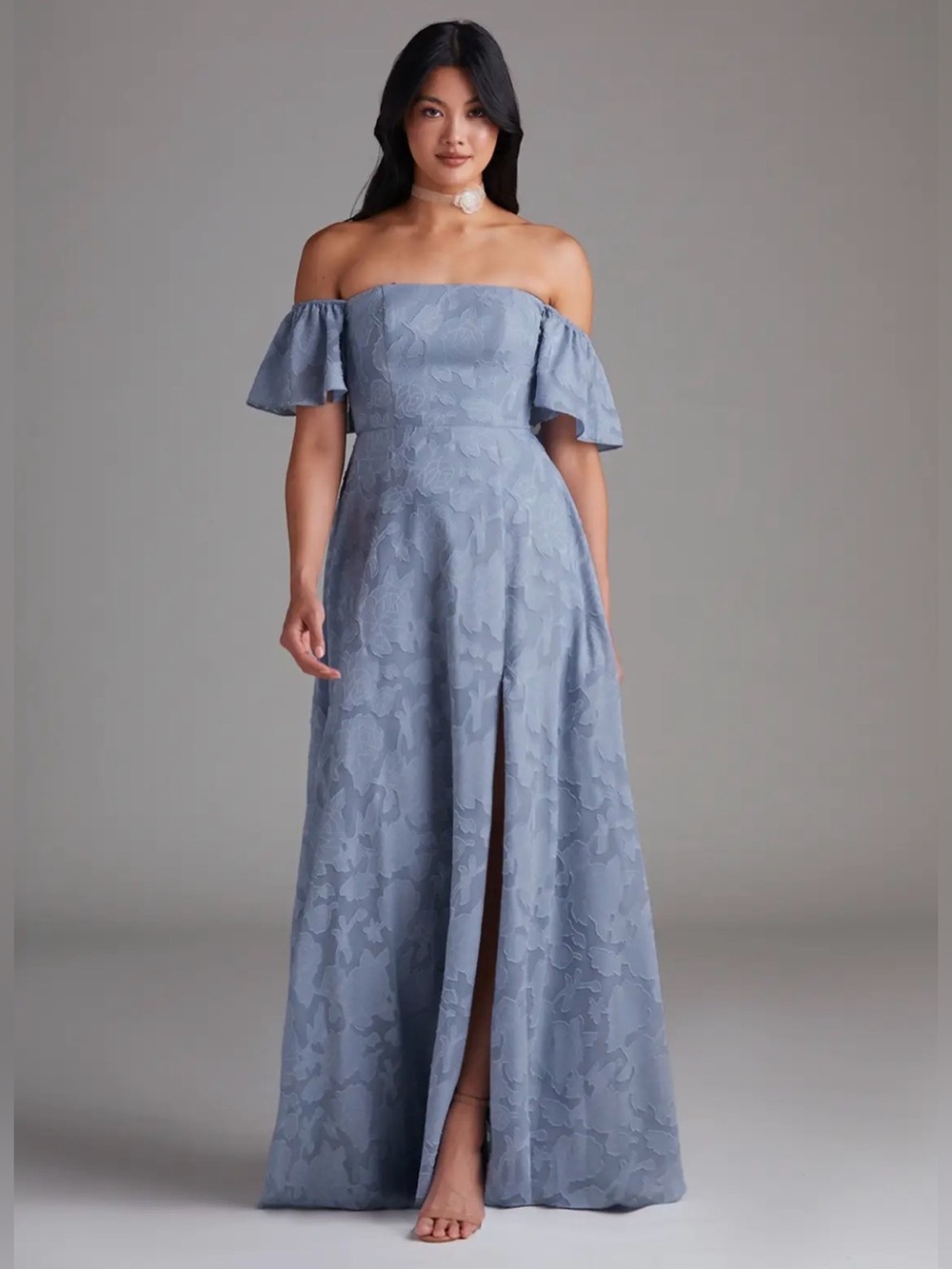 NWT Azazie Sue size 10 dusty blue floral burnout bridesmaid dress prom formal